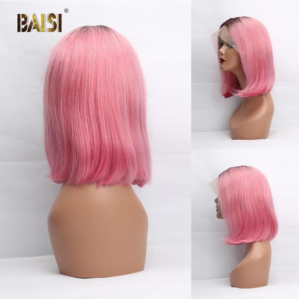 Peruca personalizada frontal de renda com raiz de cabelo escuro 1B cabelo humano multicolorido Bob Wig