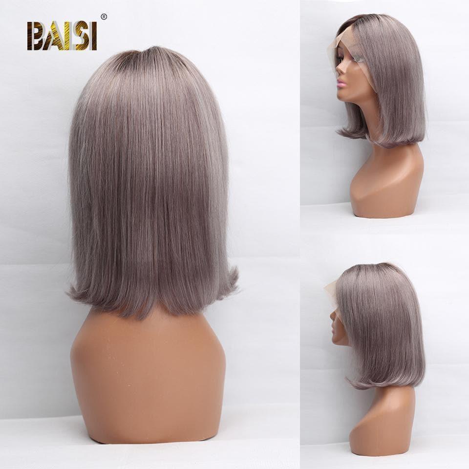 Peruca personalizada frontal de renda com raiz de cabelo escuro 1B cabelo humano multicolorido Bob Wig