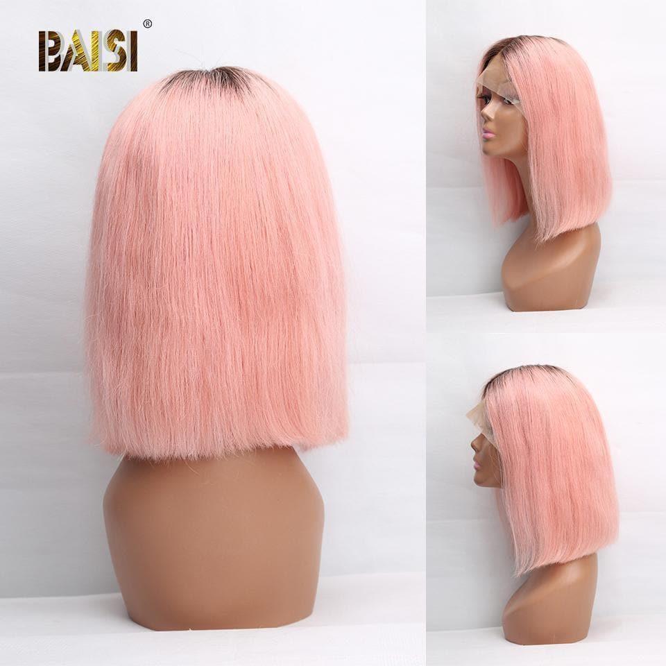 Peruca personalizada frontal de renda com raiz de cabelo escuro 1B cabelo humano multicolorido Bob Wig