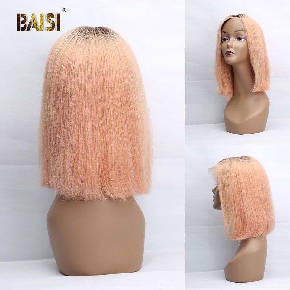 Peruca personalizada frontal de renda com raiz de cabelo escuro 1B cabelo humano multicolorido Bob Wig