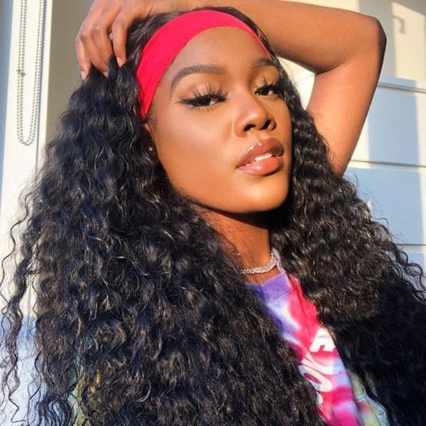 BAISI Maschinell gefertigte, tief gewellte, lockige Stirnbandperücke