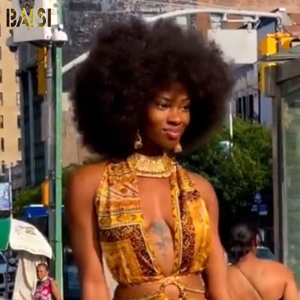 BAISI Acquista almeno 2 parrucche al prezzo di fabbrica fornitore parrucca afro riccia con frangia 12 Pollici in nero in 100% capelli umani veri