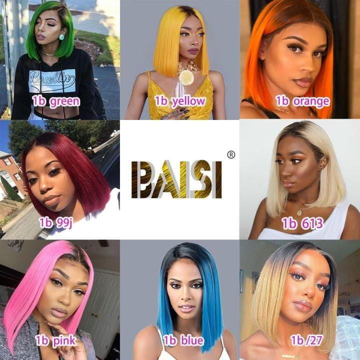 BAISI 1B Color 13X4 Lace Frontal Colored Wigs Smooth 100% Human Hair VIP100