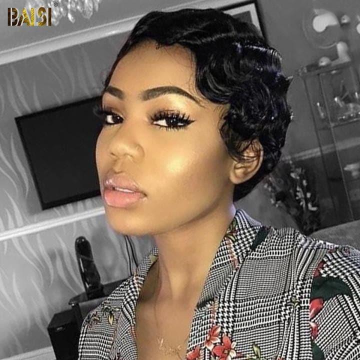 BAISI Pixie Lace Frontal Wig Fashionable Hairstyle €62 In Black Color in 100% Human Hair F-996