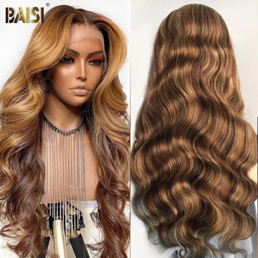 BAISI Achetez 2 perruques minimum au prix d'usine fournisseur 13x4 Frontal Lace Perruque Body Wave En Couleur Mixed #4MIX#27 Sans Colle Lace déjà couper Facile à Porter(Pas Besoin de Code)