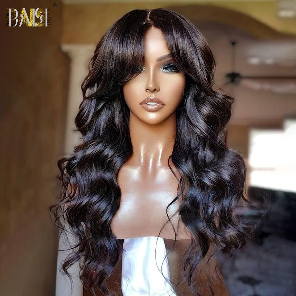 BAISI Human Hair Lace Front Body Wave Wig With Bangs 100% Human Hair Good Quality