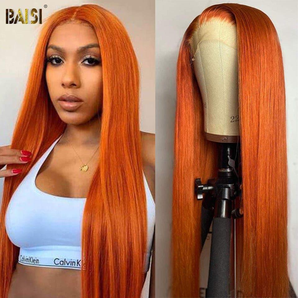 Peluca naranja recta con encaje frontal BAISI 13x4 en cabello 100% humano