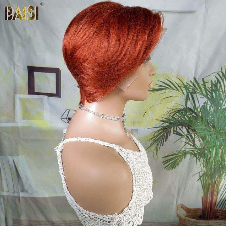 BAISI Achetez 2 perruques minimum au prix d'usine fournisseur en France TVA 0€ 48H arrivé Perruque Bob Water Wave Avec Frange petite pixie ou lisse orange en 100% vrais cheveux humains