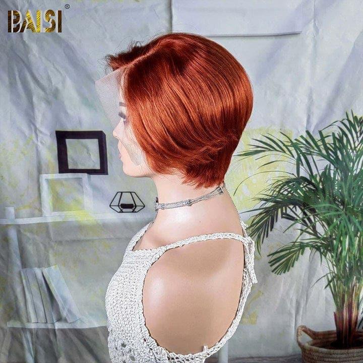 BAISI Achetez 2 perruques minimum au prix d'usine fournisseur en France TVA 0€ 48H arrivé Perruque Bob Water Wave Avec Frange petite pixie ou lisse orange en 100% vrais cheveux humains