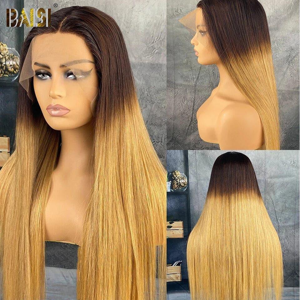 BAISI 13x4 Lace Frontale Perruque Lisse ou body wave En Couleur Miel 1B/#4/#27 100% Cheveux Humains
