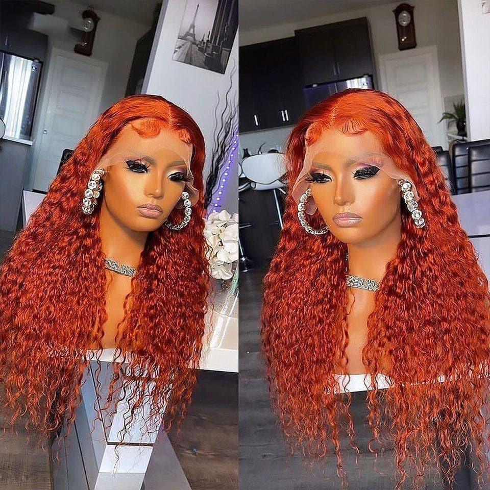 BAISI Achetez 2 perruques minimum au prix d'usine fournisseur 13x4 Lace Frontal Perruque Deep Wave Orange Sans Colle Lace déjà couper Facile à Porter en 100% Cheveux Humains (Pas Besoin de Code)