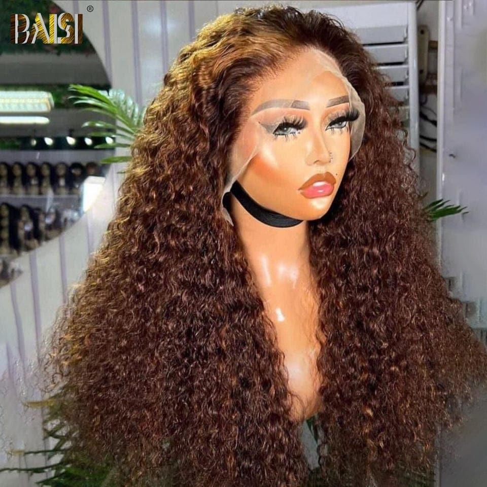 BAISI Perruque Curly Longue En Couleur Marron #4 En 100% Cheveux Humains
