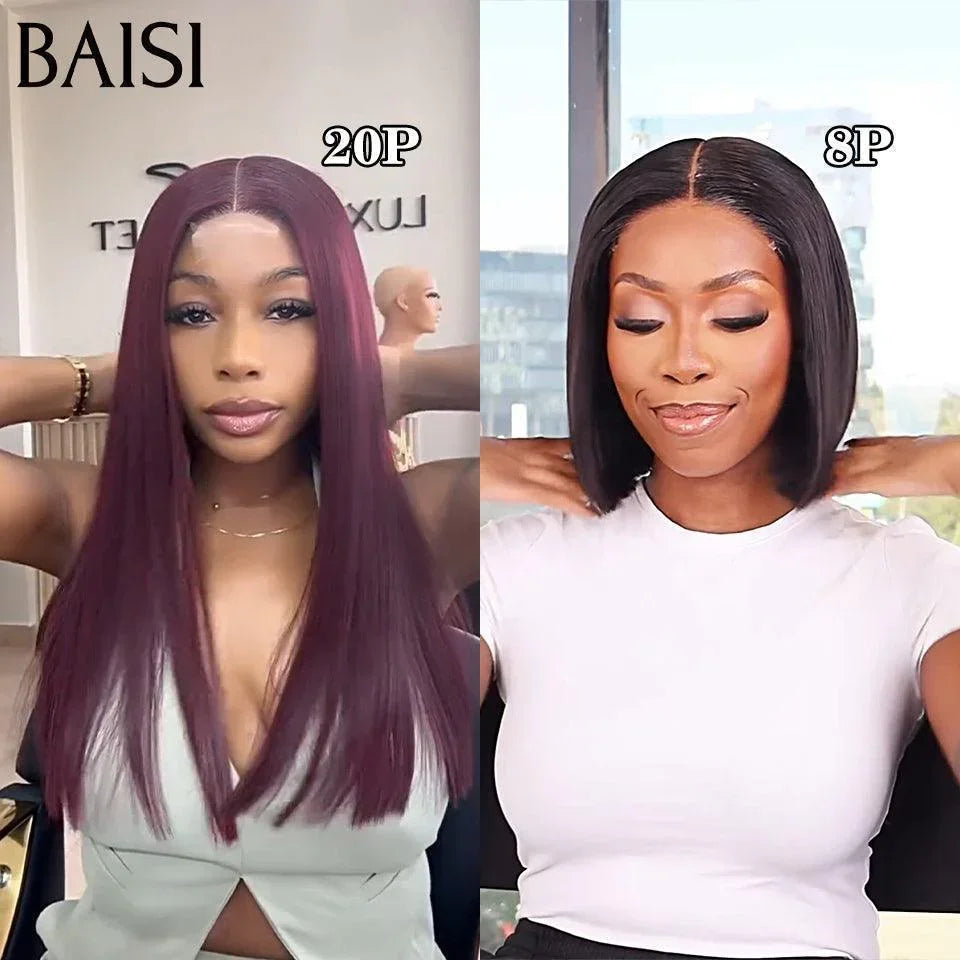 BAISI  2 Perruques 258€  2X6 lace de luxe 100% Vietnam hair Lisse 2 Couleurs NOIR 8 Pouces ou 99J# 20Pouces en 100% Cheveux Humains BS65