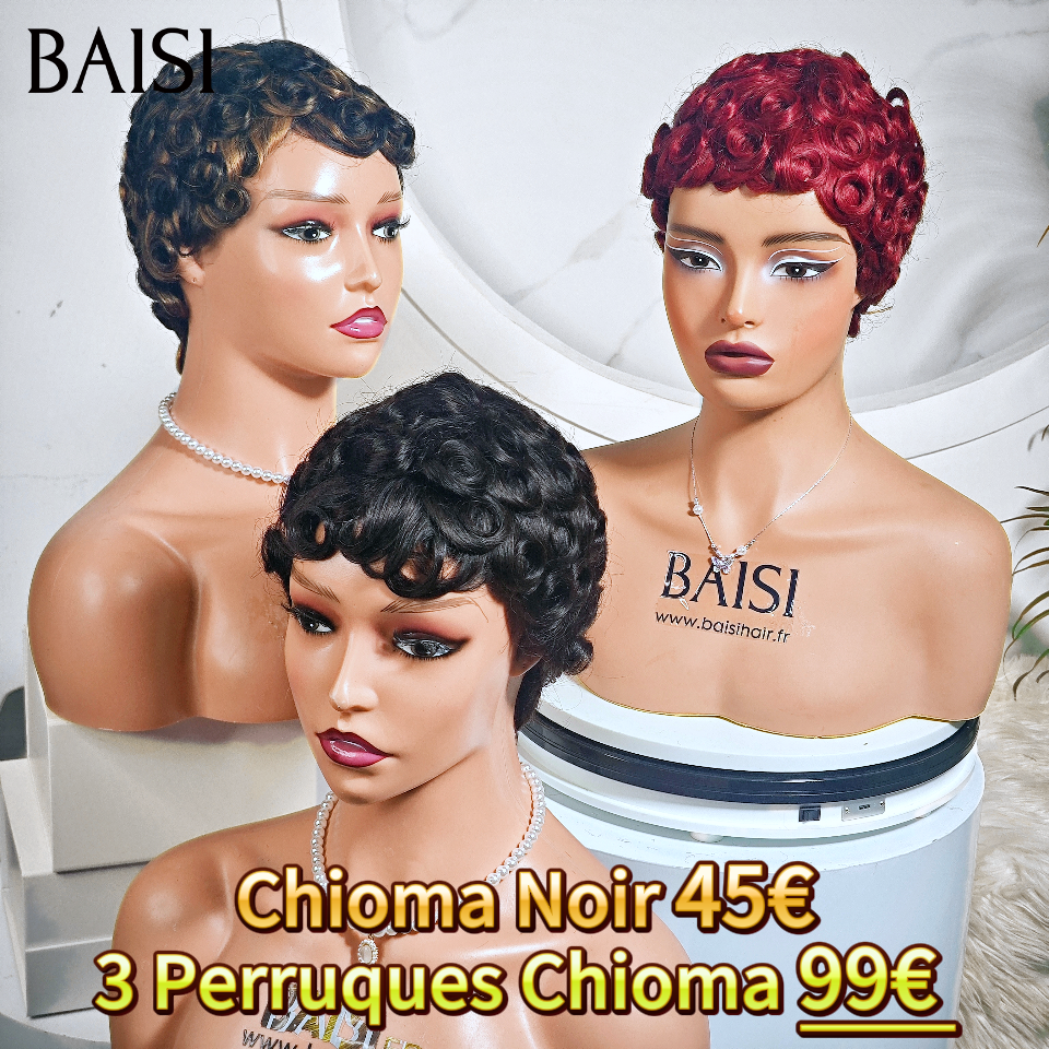BAISI Perruque chioma pixie finger wave Fabriqué à la Machine Promotion 3 perruques 99€ 3 couleurs en 100% Cheveux Humains