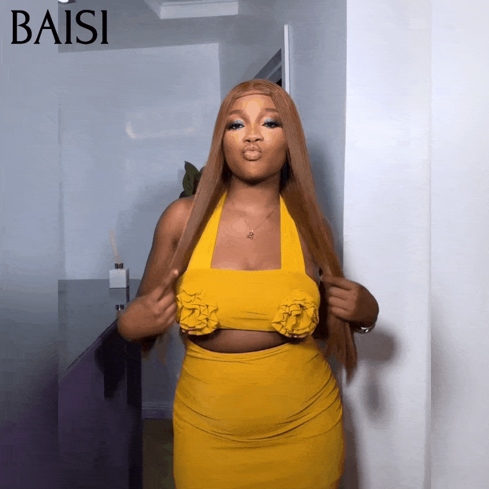 BAISI 13X4 lace Frontal Perruque Curly  Gingembre Orange ou 13X4 Lisse  en Couleur Marron 20 Pouces  100% Cheveux Humains