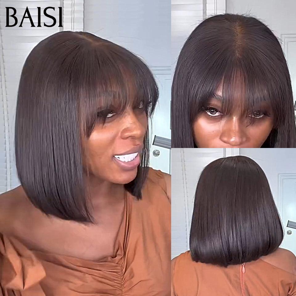 BAISI perruque Bob Lisse Avec Frange Noir 8 pouce 88€ en 100% cheveux humains