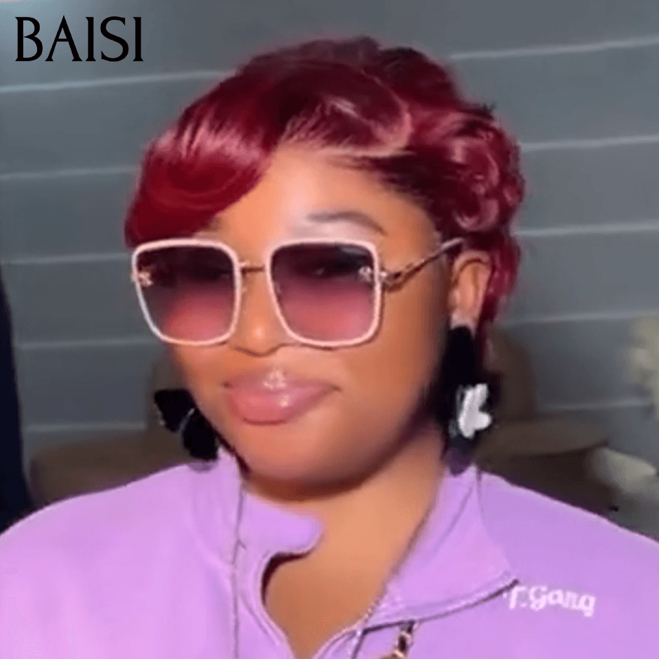 BAISI  13X4 lace Perruque Pixie vague Coiffure 6 Pouces En Couleur 99J# 78€ en 100% Cheveux Humains BS65