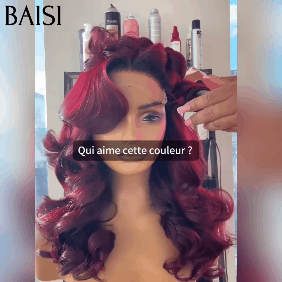 BAISI 13X4 Lace Frontal Perruque Bouclée  Wave 16 pouces 136euro en couleur 99J#  En 100% Cheveux Humains