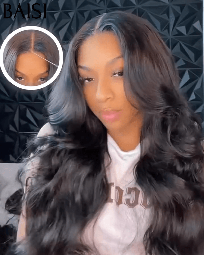 BAISI 13x6 Frontal-Körperwellen-Perücke, vorgezupft, kein Kleber erforderlich, aus 100 % Rohhaar, Spitze bereits geschnitten