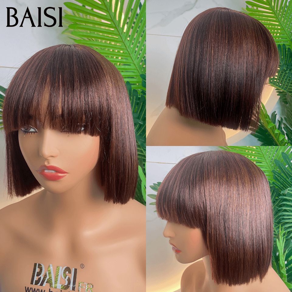 BAISI 15A SDD OSSO RETO 300% Densidade Sem cola Laceless 100% Vietnam Hair Straight Bob com franja Perucas de luxo 100% Vietnam Hair SDD OSSO RETO Cor #33 A1 Feito por cabelo duplo desenhado