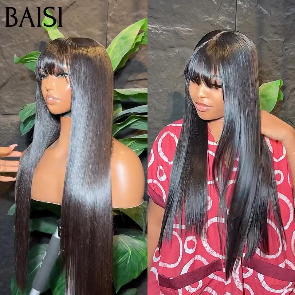 BAISI  perruques  13X4 Frontal Perruque Lisse avec frange En Blonde 613# ou NOIR 1B# En 100% Vrais Cheveux Humains