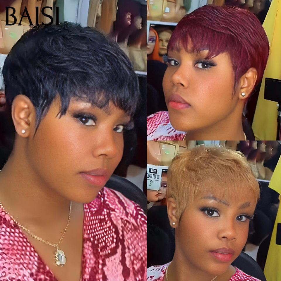 BAISI  Grande Promo petite coupe fabriqué à la machine en 3 couleur NOIR 1B# ou bordeaux 99J# ou miel 27#  En 100% Cheveux Humains #026 FR38