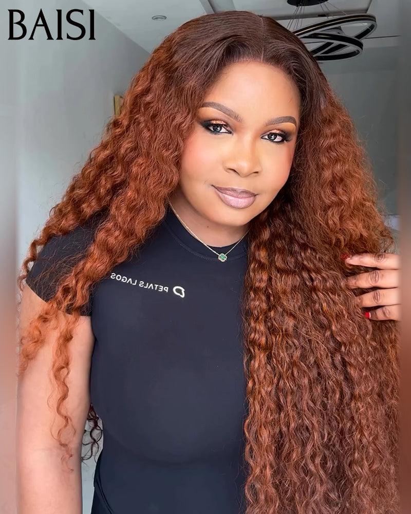 Peluca de encaje Frontal de encaje BAISI 13x4 onda profunda rizada en Color marrón #4 #30