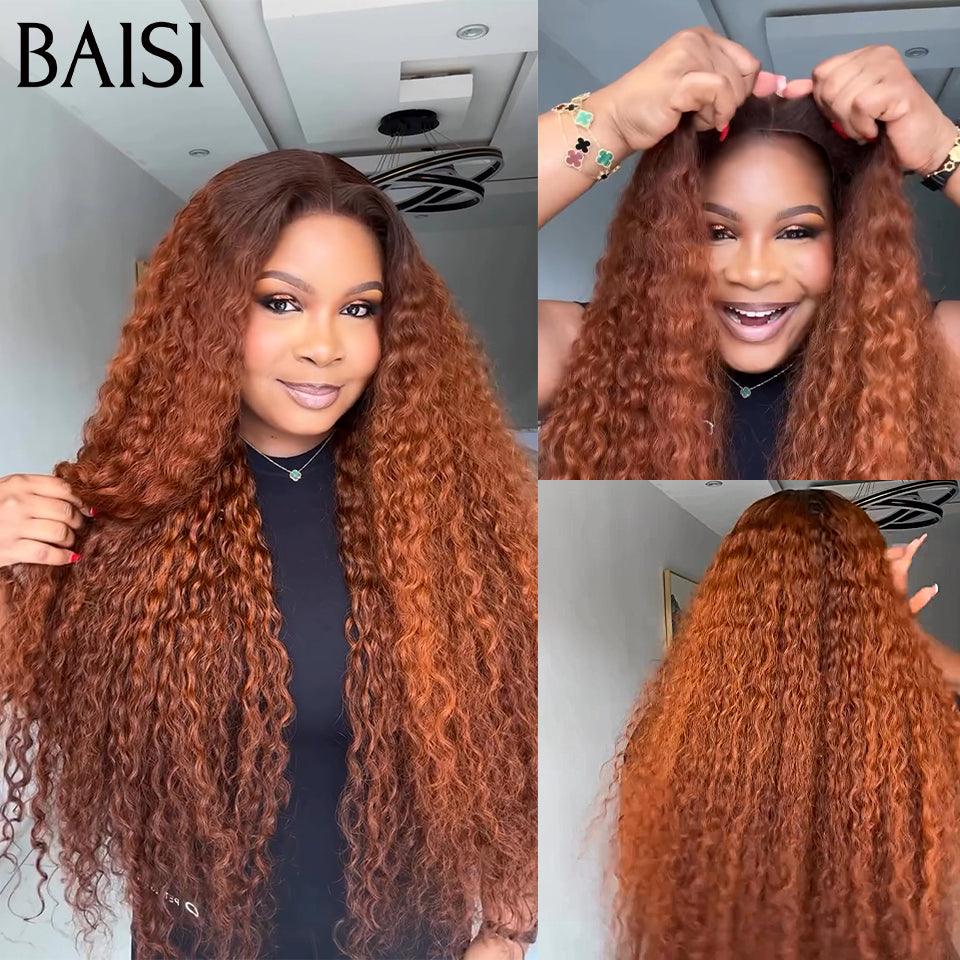 Peluca de encaje Frontal de encaje BAISI 13x4 onda profunda rizada en Color marrón #4 #30
