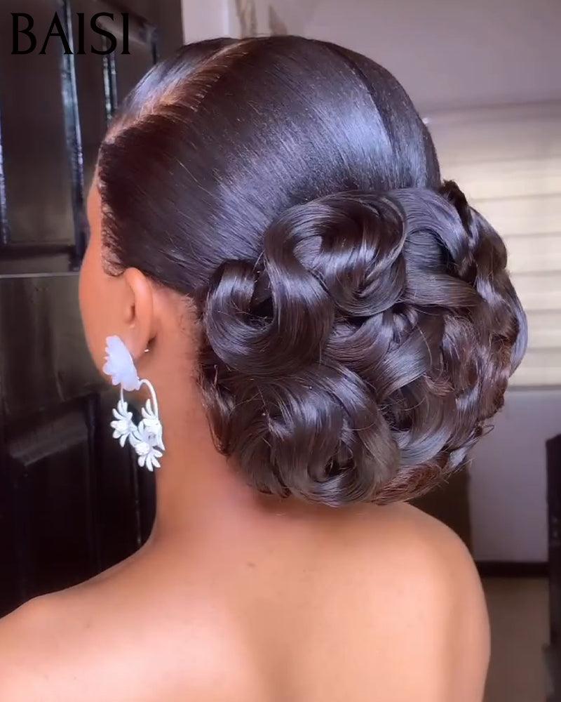 BAISI Coiffure de luxe Angèle Perruques Mariage Prête à porter chignon et personalisation comme sur la vidéo 100% identique avec lace frontale pour mariage ou événement spécial BS120