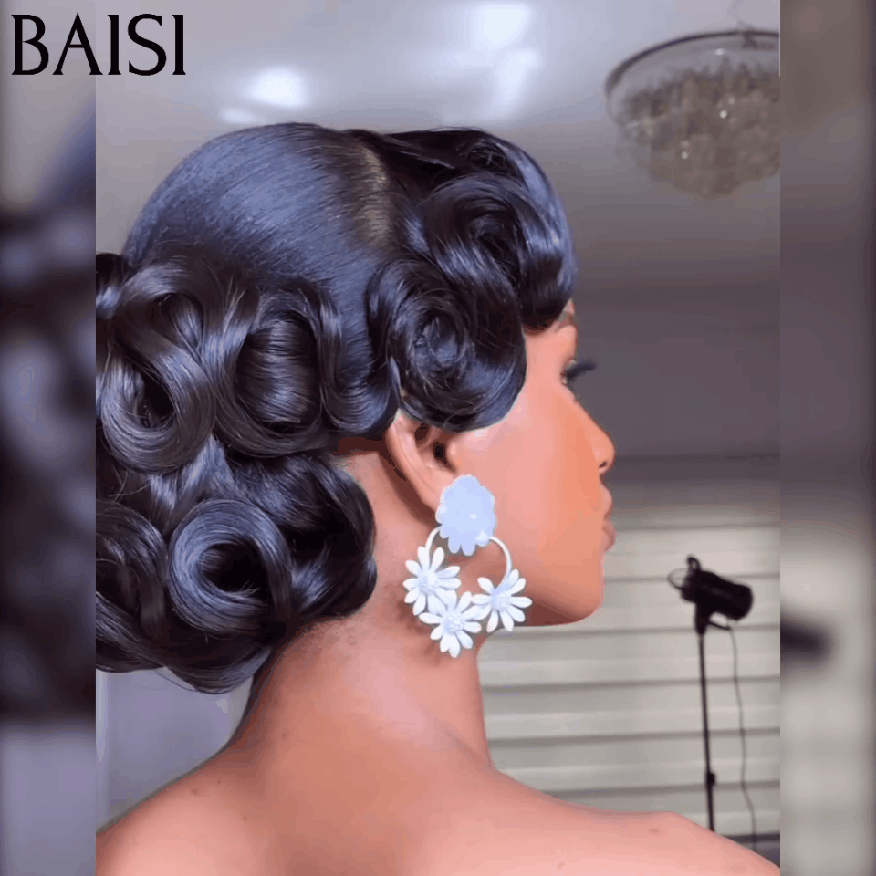 BAISI Coiffure de luxe Angèle Perruques Mariage Prête à porter chignon et personalisation comme sur la vidéo 100% identique avec lace frontale pour mariage ou événement spécial BS120