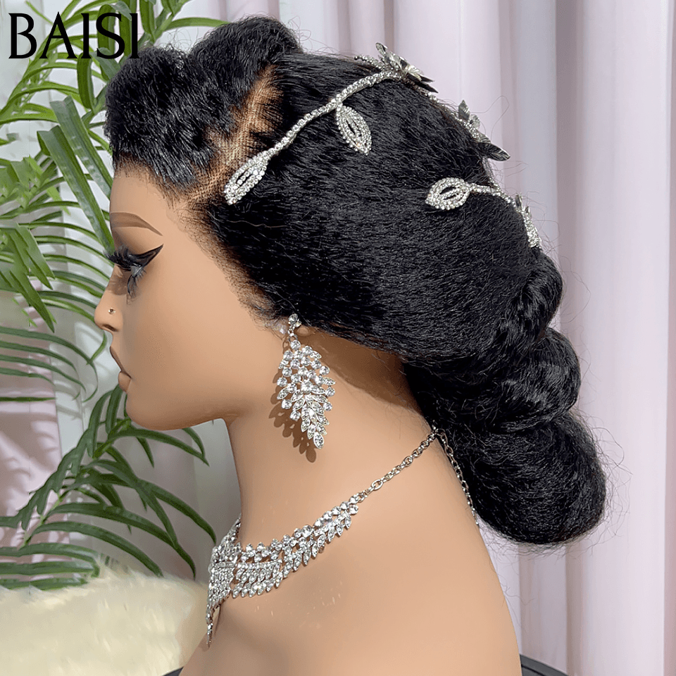 BAISI Coiffure de luxe Emilie Perruques Mariage Prête à porter chignon et personalisation comme sur la vidéo 100% identique avec lace frontale pour mariage ou événement spécial kinky straight BS120