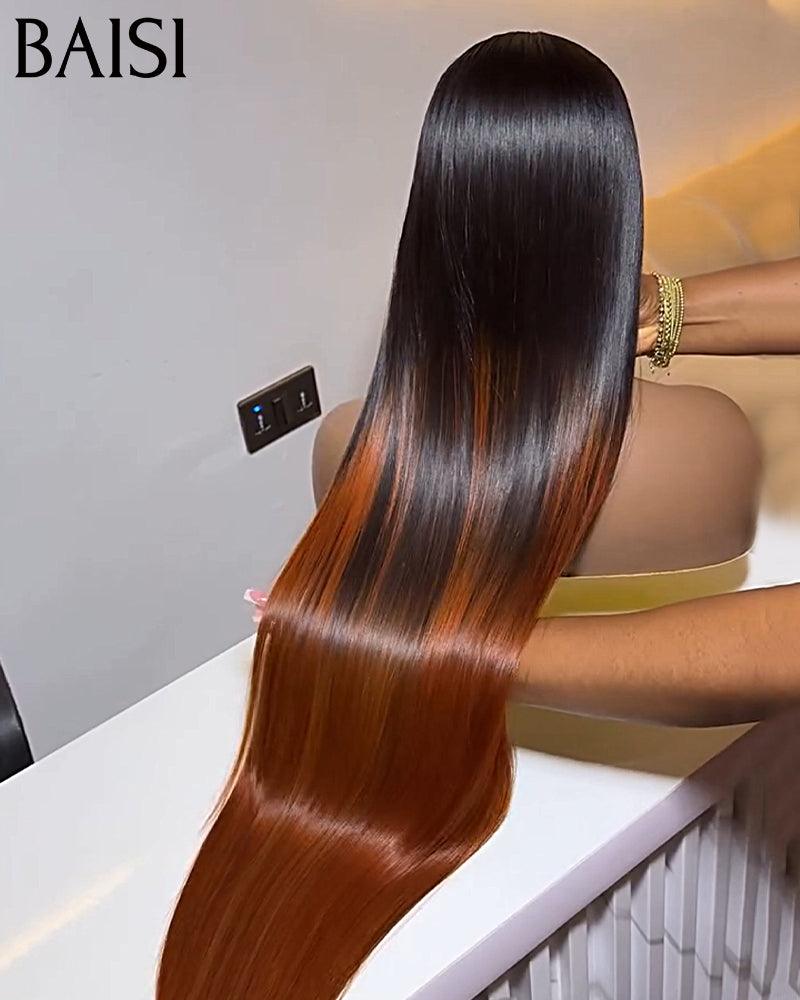 BAISI Renda invisível pré-arrancada frontal pré-arrancada resultado impecável 13x4 Peruca frontal reta na cor # 1B4 Pré-arrancada Sem necessidade de cola em cabelo 100% cru Renda já cortada