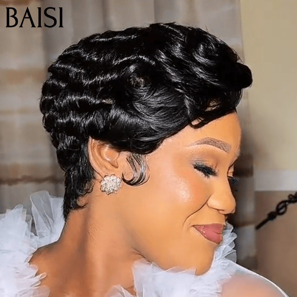 BAISI Pixie Finger Wave Wig small cut 13x4 Lace Frontal 6 inches €79 In 100% Human Hair BAISI20