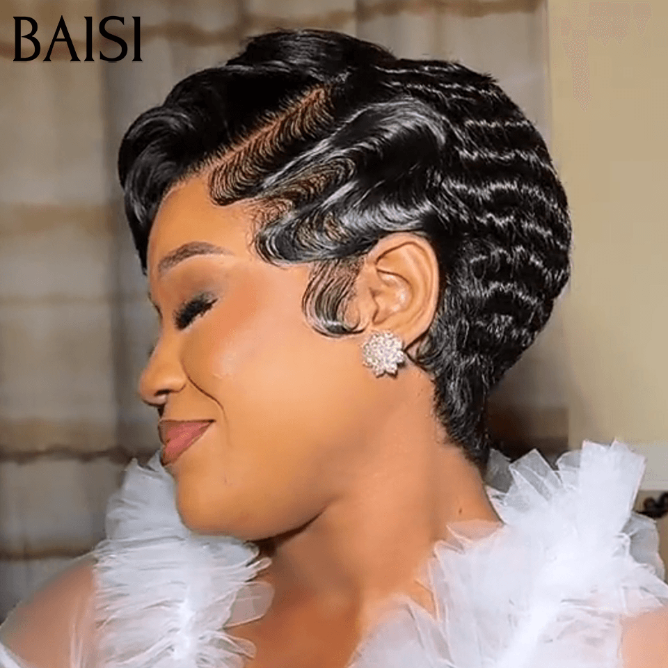 BAISI Pixie Finger Wave Wig small cut 13x4 Lace Frontal 6 inches €79 In 100% Human Hair BAISI20