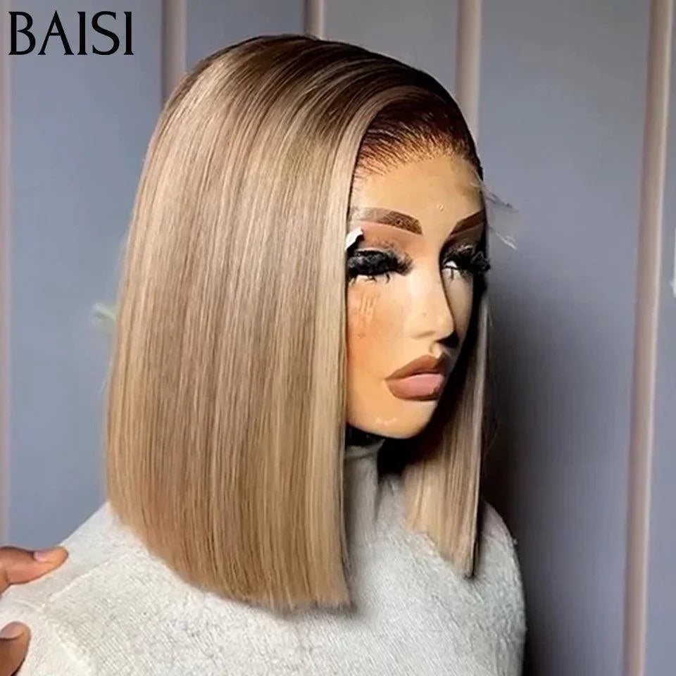 BAISI Perruque 13x4 coupe à la mode couleurs personnalisées 10 pouces en Promo en 100% Cheveux humains