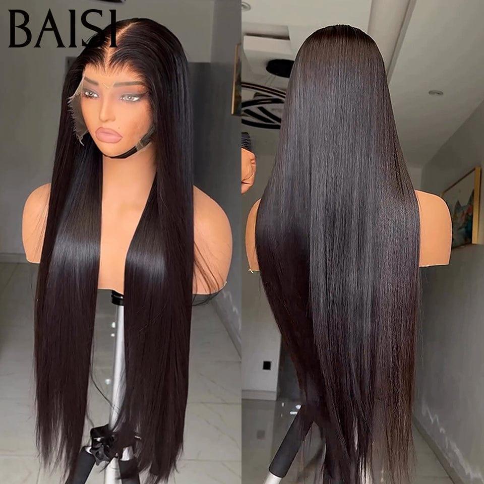 BAISI 13x6 HD lace Invisible Sans Colle Perruque Lisse en Noir Lace déjà couper Facile à Porter en 100% Cheveux Humains  250% Densité