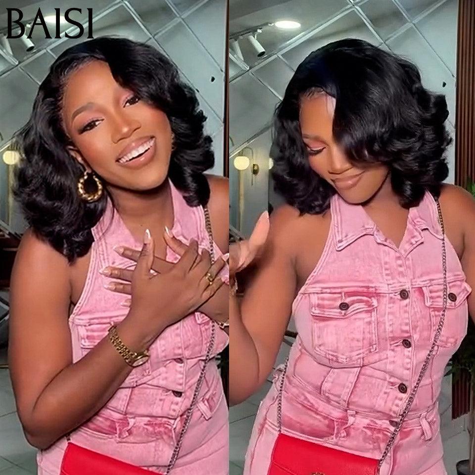 BAISI Perruque Bouclée Egg wave 4x4 Lace 78€ 250% densité NOIR en 100% Cheveux Humains