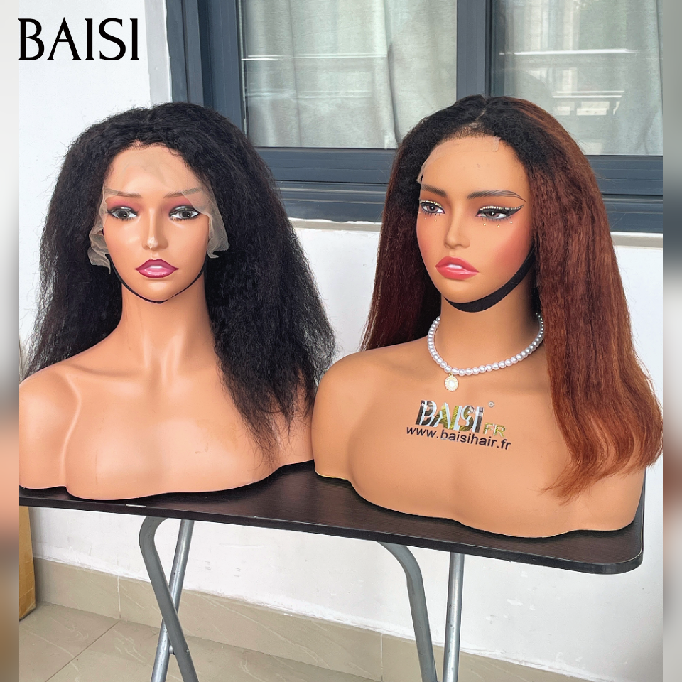 BAISI pour revendre 2 perruques 120€ 13x4 lace frontal BOB NOIR et Marron kinky straight en 100% vrais cheveux humains