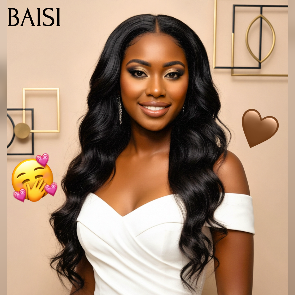 BAISI 13x4 lace frontal Body wave 20 pouce 108€ raw hair ou Lisse et body wave marron #4 avec Frange Fabriquées par les cheveux double drawn