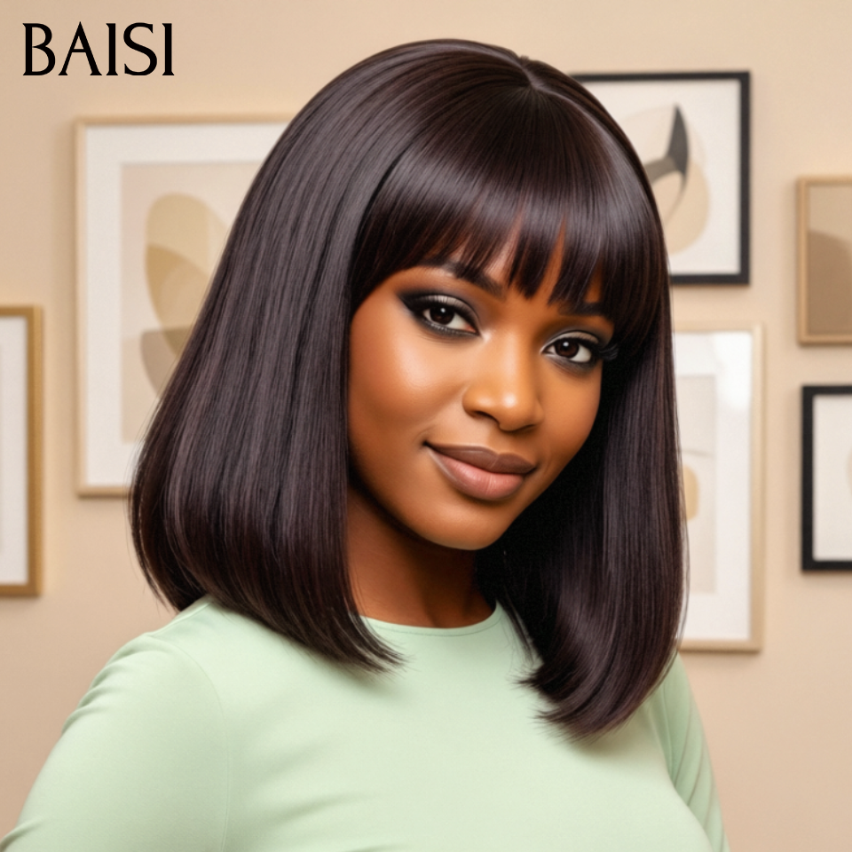 BAISI perruque Bob Lisse avec Frange SDD Vietnam Hair 10 pouce 88€ ou Deep Wave 10 pouce Avec Frange 72€ en Noir en 100% cheveux humains