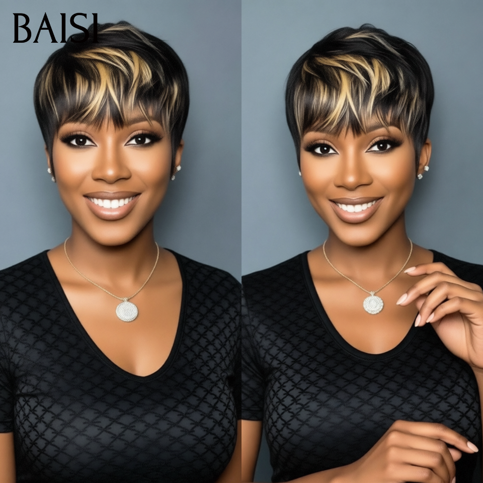 BAISI Achetez 2 perruques minimum au prix d'usine fournisseur perruque Pixie en Couleur Sans Colle 40€ ou en France TVA 0€ 48H arrivé 13x4 Frontal Bob Perruque Curly Sans Colle Lace déjà couper Facile à Porter 100% Cheveux Humains(Pas Besoins De Code)