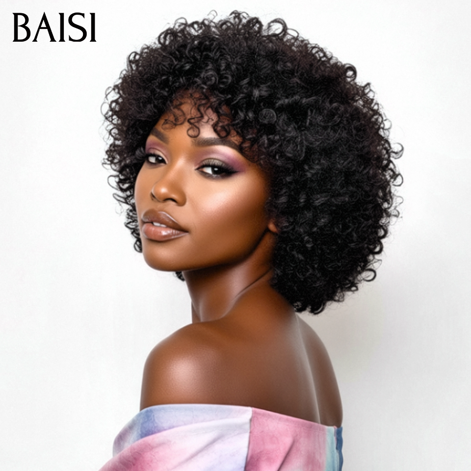 BAISI sans lace curly wave pixie 56€ ou 13X4 lace Perruque Pixie finger wave en Couleurs personnalisées 66€ En 100% Cheveux Humains FR38