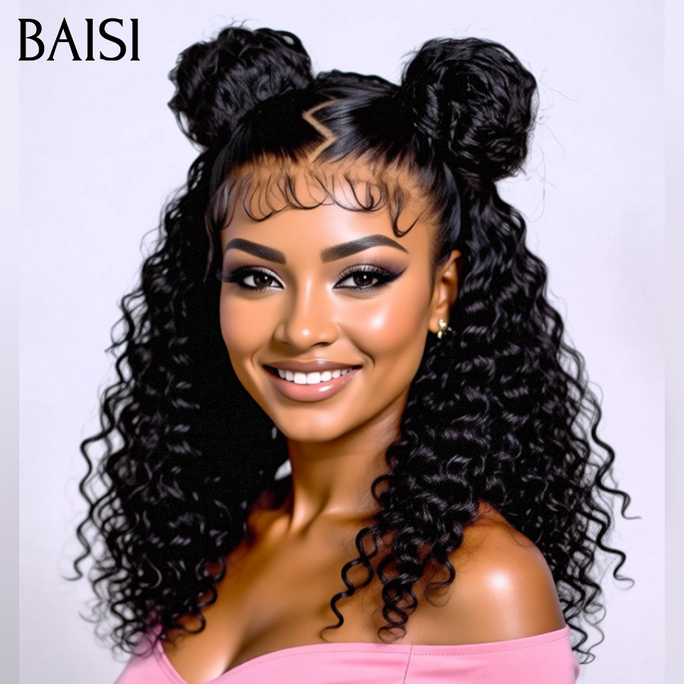 BAISI perruque 13x4 lace frontal deep wave en Couleur 1B avec en chignon bun 100% cheveux humains