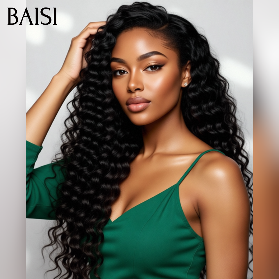 BAISI 13X4 frontal perruque trop longue water wave en 100% cheveux humains