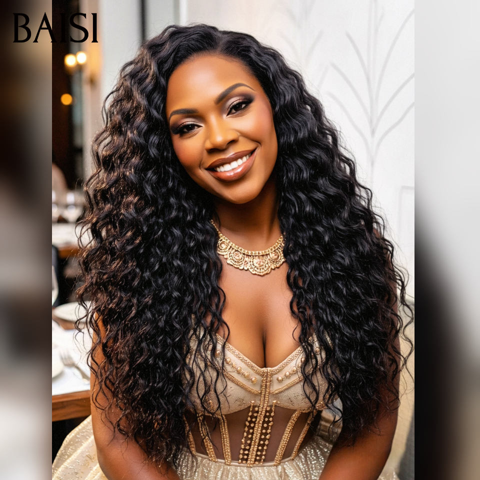 BAISI 13X4 Perruques de Luxe Deep Wave A1 Fabriquées par les cheveux double drawn mèches vièges volume 250% densité  plus de 20 ans d' utilisations