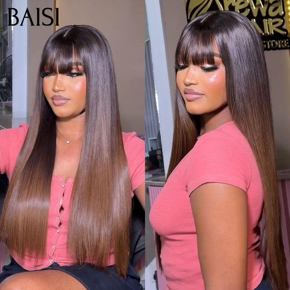 BAISI Luxus-Eierwellen-Perücken mit Pony, hergestellt aus doppelt gezogenem Haar mit natürlichem Mittelscheitel, 300 % Dichte