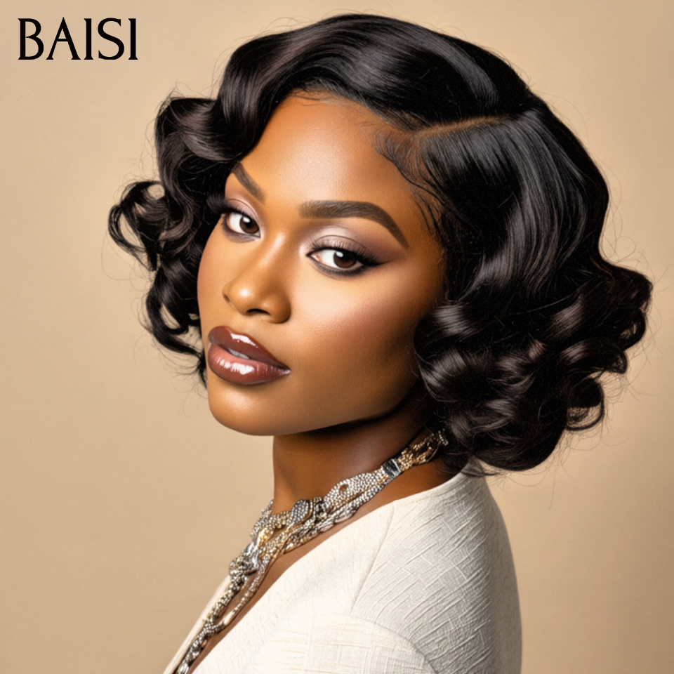 BAISI Achetez 2 perruques minimum au prix d'usine fournisseur en France TVA 0€ 48H arrivé Egg Wave en noir 66€ et T PART LACE PERRUQUE BOUCLÉE CURLY EN 100% CHEVEUX HUMAINS EN COULEUR MARRON  (Pas Besoin de Code) B