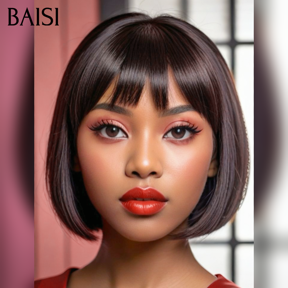 BAISI Grande Promo 100% Cabelo Vietnamita Bob Liso com Franja 8 Polegadas 69€ SDD Bone Straight em 100% Cabelo Humano