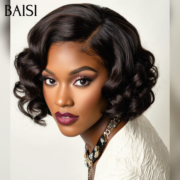 BAISI Perruque 13X4 BOB Egg Curls Raie sur le côté NOIR 78€ en 100% Cheveux Humains FR38