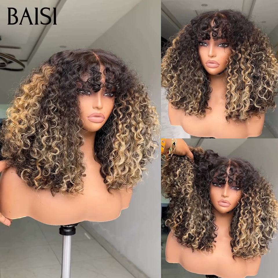 BAISI Luxus-Eierwellen-Perücken mit Pony, hergestellt aus doppelt gezogenem Haar mit natürlichem Mittelscheitel, 300 % Dichte